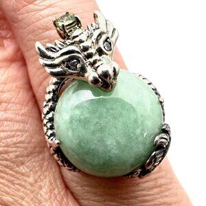 Jade of Yesteryear Womens Ring Sterling Silver Green Jade Peridot Size 6
